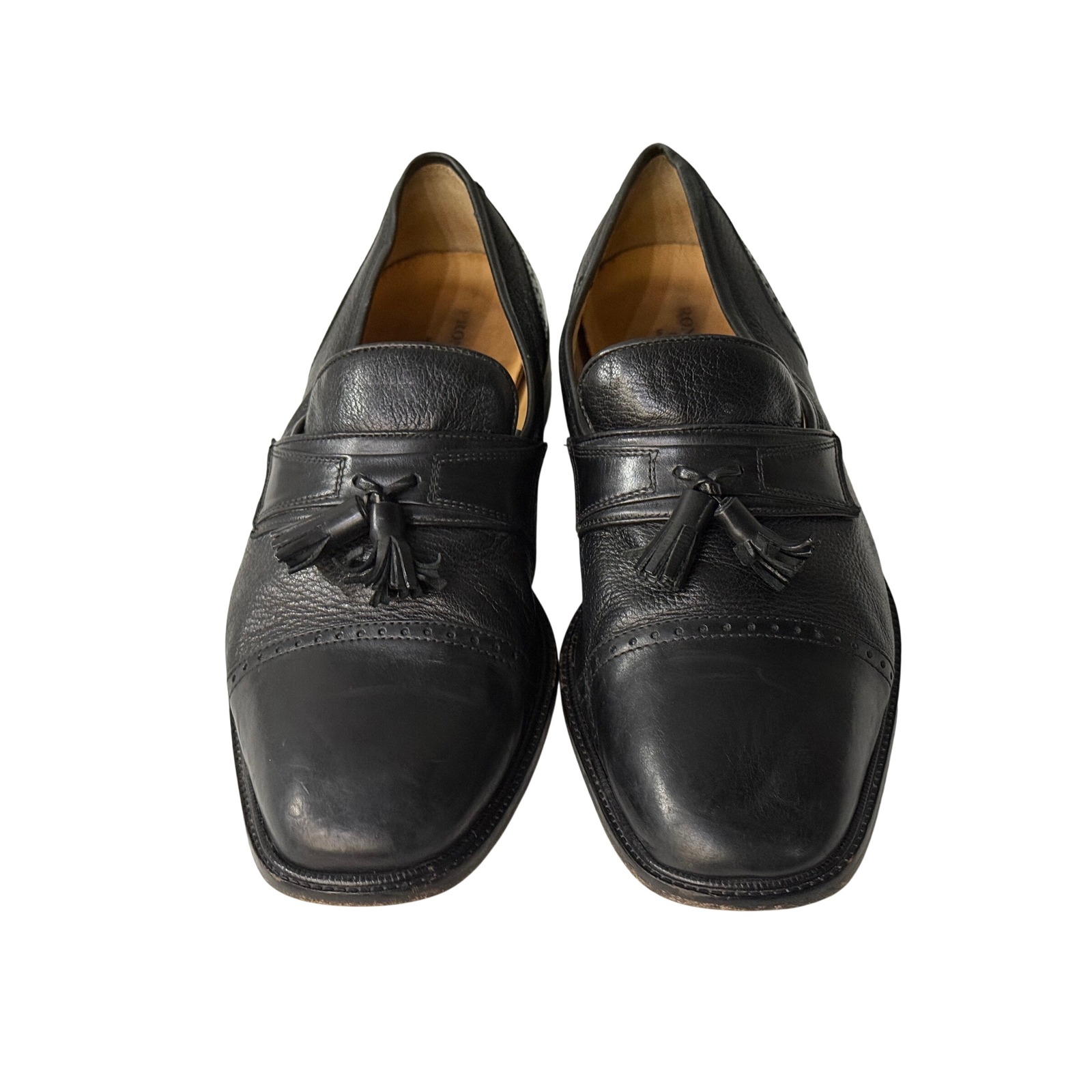 Pronto Uomo Firenze Mens Black Leather Tassel Loafers Made In Italy Size 11 W
